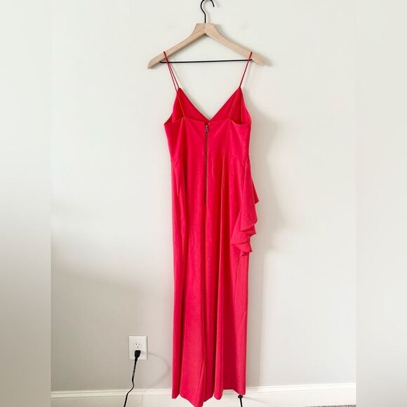 Alice + Olivia Keeva Ruffled Crepe Wide Leg Jumpsuit in Papaya Red - Size 6 - Picture 5 of 8